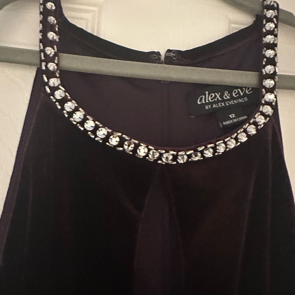 Alex Evenings Plum Velvet Gown with Crystal Accents